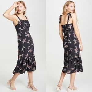 PAIGE Black Floral Midi Dress